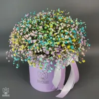 Букет Радуга красок в сиреневом боксе